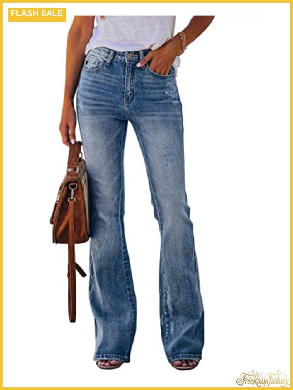 High Waisted Flare Jeans Bootcut Stretch Boyfriend Denim Casual Pants Womens